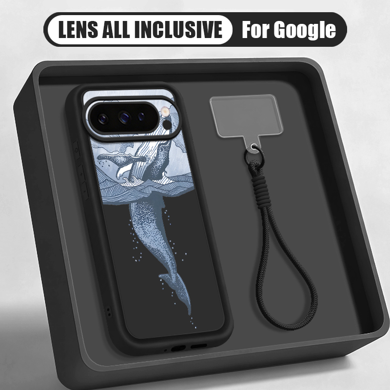 Phone Cases Pixel 9A - جراب هاتف سيليكون ناعم بتصميم حوت