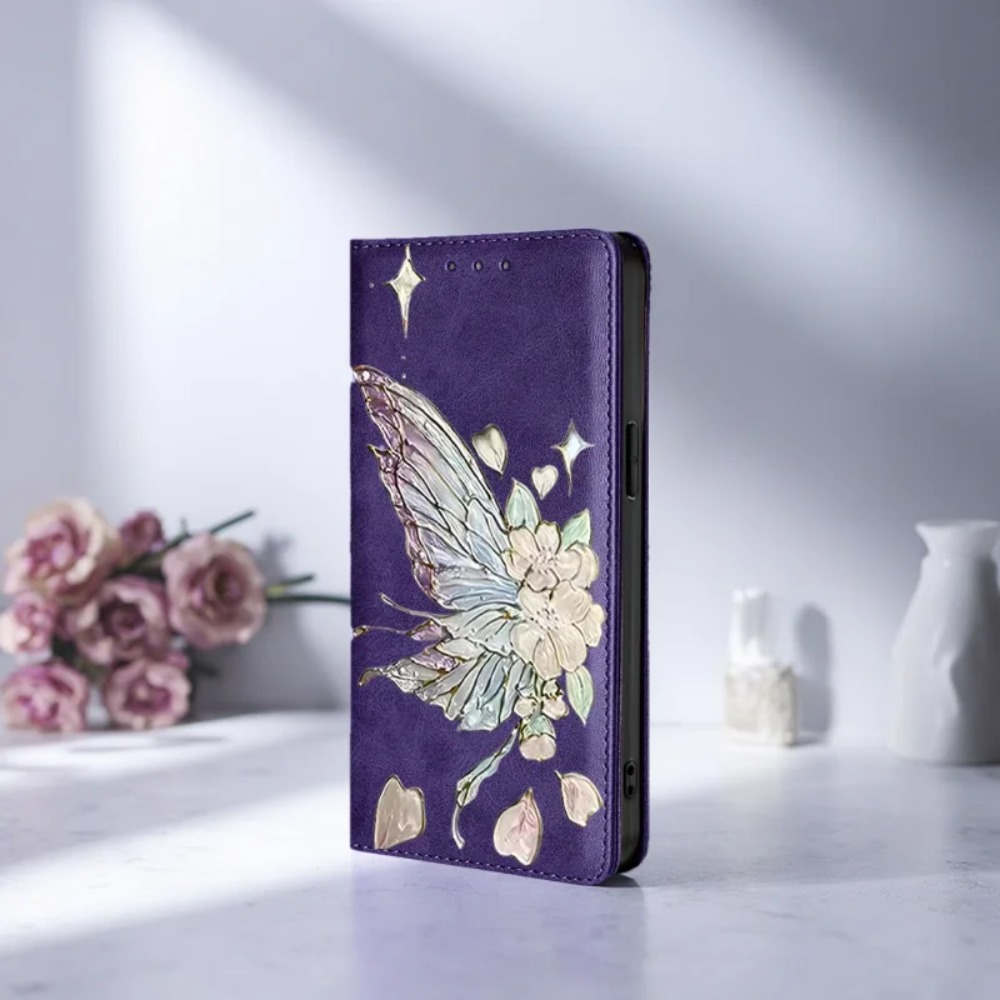 Flip Leather Case - جراب محفظة جلدي مغناطيسي مطلي بتصميم